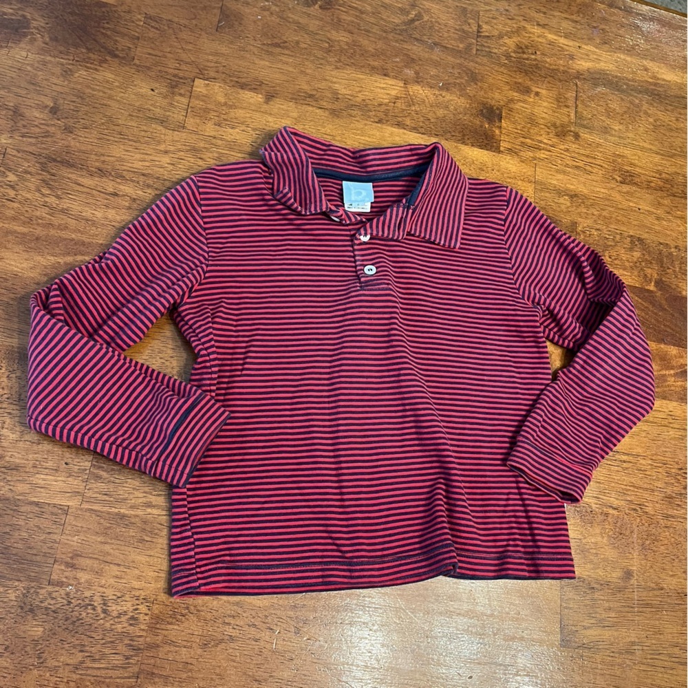Bella Bliss red navy Striped long sleeve polo Shirt size 6 100% cotton